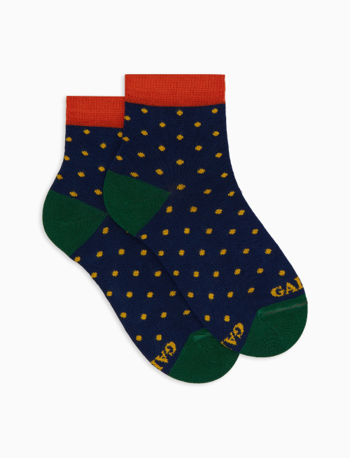 Kids' super short blue cotton socks with polka dot pattern - Socks | Gallo 1927 - Official Online Shop