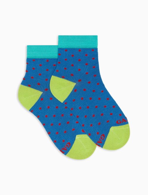 Kids' super short aegean blue light cotton socks with polka dots - Polka Dot Gallo | Gallo 1927 - Official Online Shop