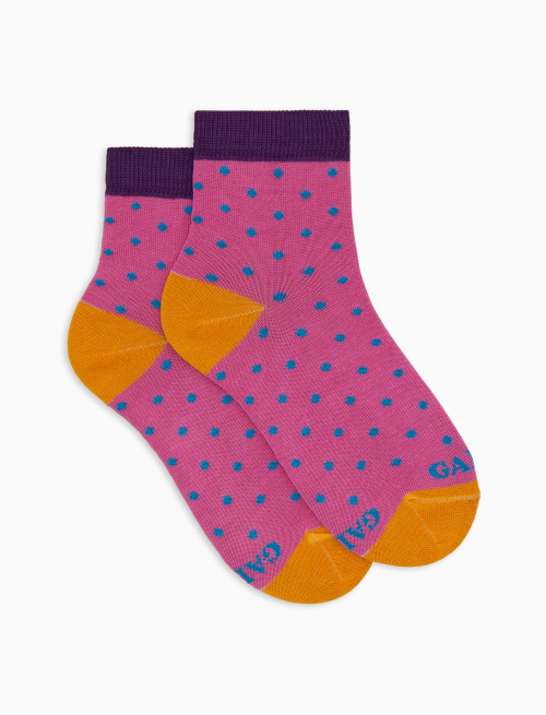 Kids' super short pink cotton socks with polka dot pattern - Socks | Gallo 1927 - Official Online Shop