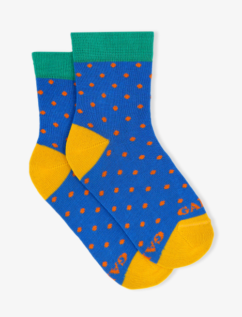 Kids' super short Aegean blue light cotton socks with polka dots - Kid | Gallo 1927 - Official Online Shop