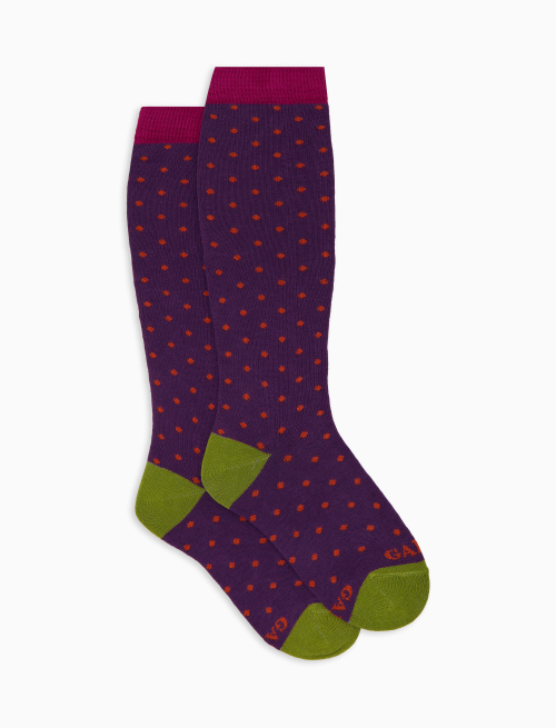 Kids' long purple cotton socks with polka dots - Pois | Gallo 1927 - Official Online Shop