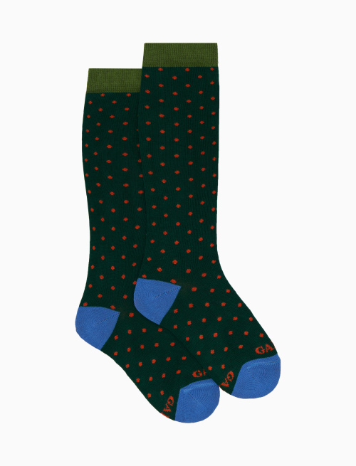 Kids' long green cotton socks with polka dots - Polka Dot | Gallo 1927 - Official Online Shop