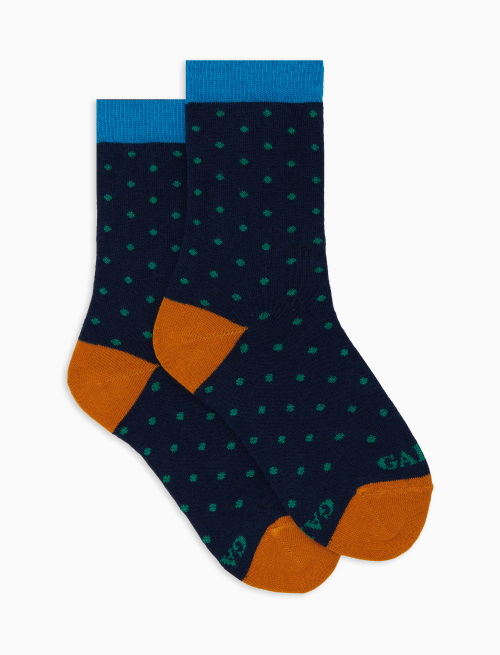 Kids' short blue cotton socks with polka dots - Pois | Gallo 1927 - Official Online Shop