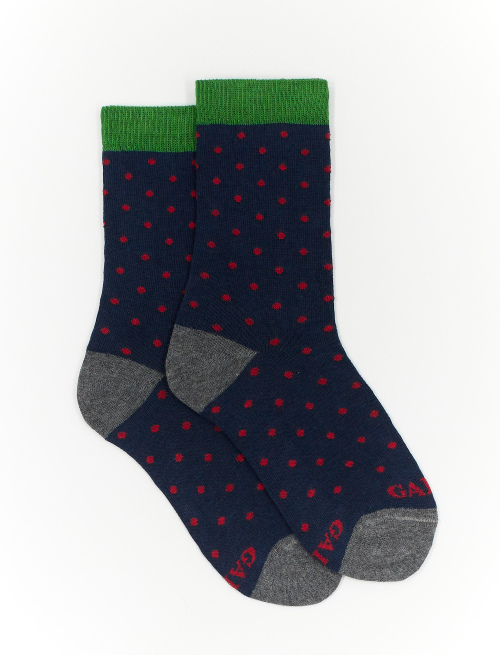 Kids' short royal blue cotton socks with polka dots - Socks | Gallo 1927 - Official Online Shop