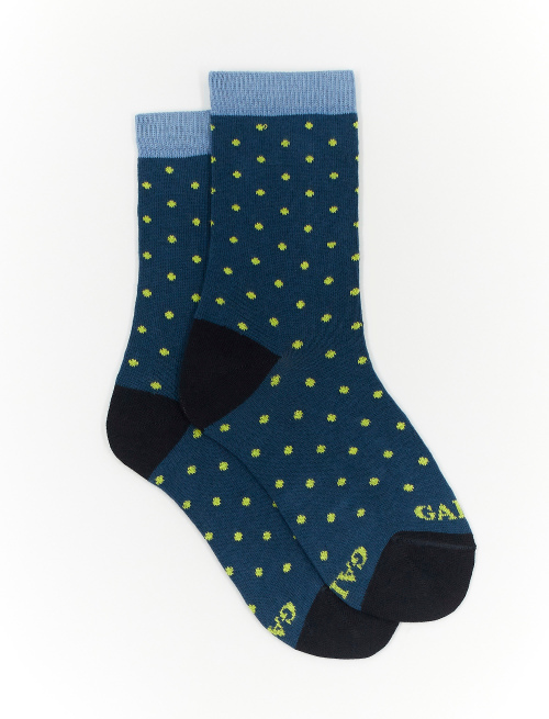 Kids' short lake blue cotton socks with polka dots - Polka Dot Gallo | Gallo 1927 - Official Online Shop