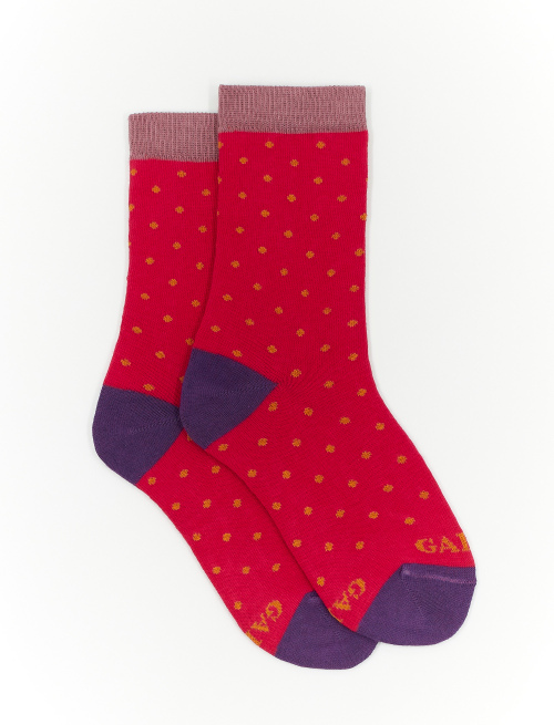 Kids' short ruby red cotton socks with polka dots - Socks | Gallo 1927 - Official Online Shop