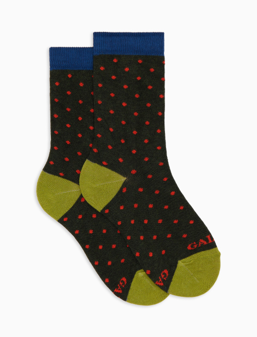 Kids' short green cotton socks with polka dots - Kid | Gallo 1927 - Official Online Shop
