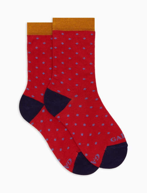 Kids' short red cotton socks with polka dots - Kid | Gallo 1927 - Official Online Shop