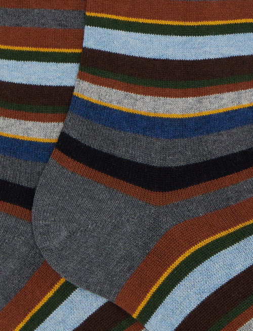 Men's long grey cotton and cashmere socks with multicoloured micro stripes - Socks | Gallo 1927 - Official Online Shop