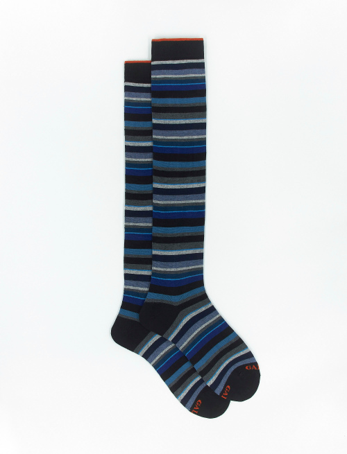 Men's long black cotton and cashmere socks with multicoloured micro stripes - The timeless Edition | Gallo 1927 - Official Online Shop