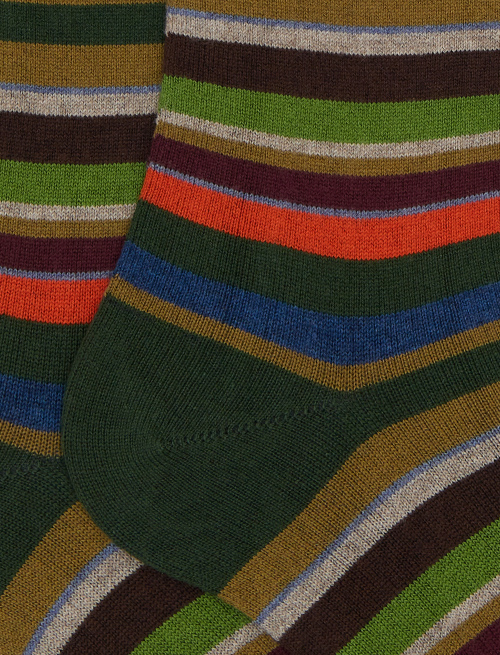 Men's long green cotton and cashmere socks with multicoloured micro stripes - Socks | Gallo 1927 - Official Online Shop