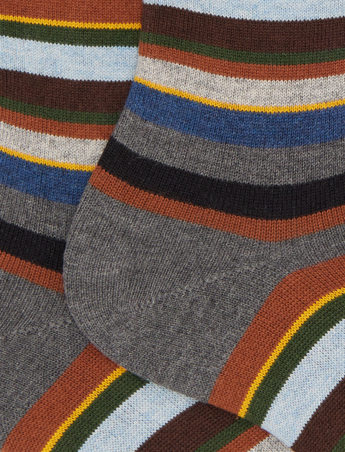 Men's short grey cotton and cashmere socks with multicoloured micro stripes - Socks | Gallo 1927 - Official Online Shop