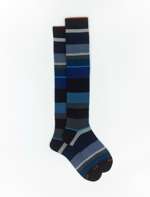 Men's long black cotton and cashmere socks with multicoloured macro stripes - Man | Gallo 1927 - Official Online Shop