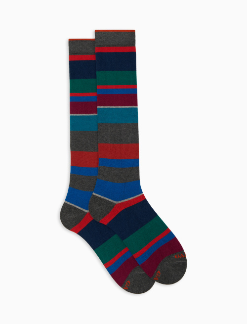 Calze lunghe uomo cotone e cashmere grigio righe multicolor macro - Lunghe | Gallo 1927 - Official Online Shop