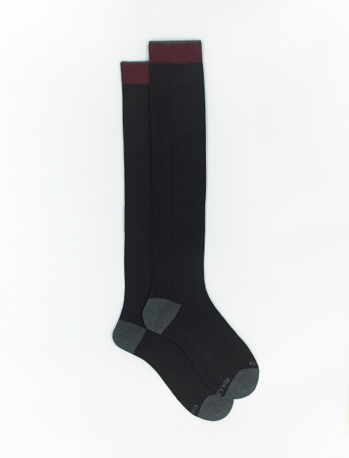 Men's long plain black cotton and cashmere socks with contrasting details | Gallo 1927 - Official Online Shop