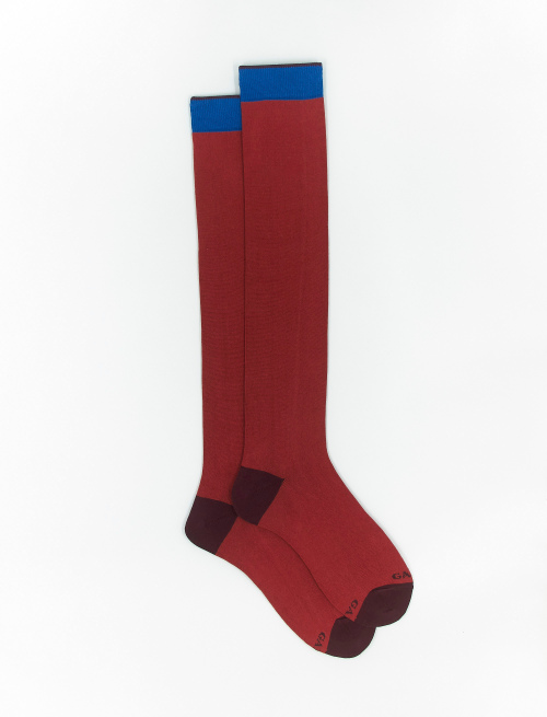 Men's long plain cognac cotton and cashmere socks with contrasting details - Sales | Gallo 1927 - Official Online Shop