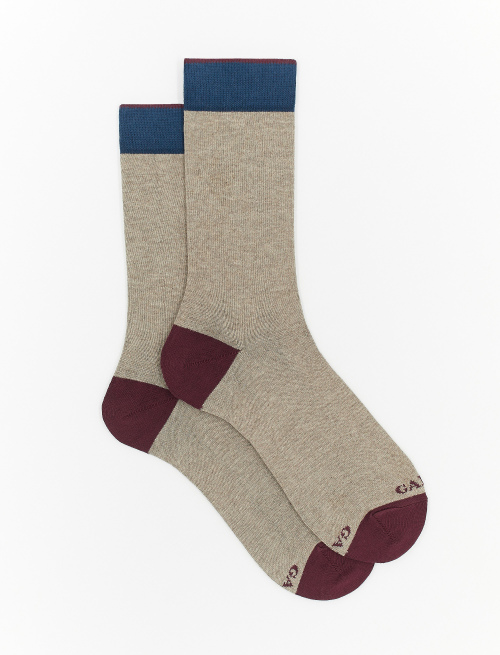 Men's short plain leaf green cotton and cashmere socks with contrasting details - Sales | Gallo 1927 - Official Online Shop
