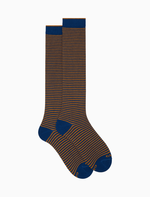 Men's long blue cotton socks with Windsor stripes - Windsor | Gallo 1927 - Official Online Shop