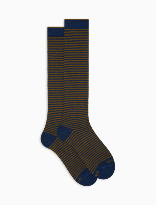 Men's long blue cotton socks with Windsor stripes - Socks | Gallo 1927 - Official Online Shop