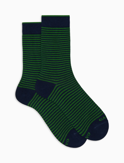 Men's short green cotton socks with Windsor stripes - Windsor | Gallo 1927 - Official Online Shop