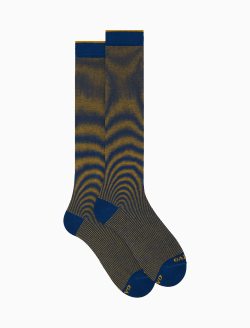 Men's long yellow cotton socks with two-tone stripes | Gallo 1927 - Official Online Shop