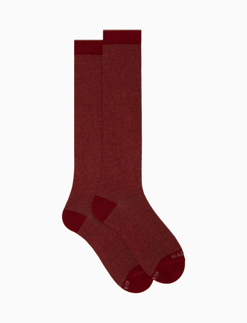 Men's long burgundy cotton socks with two-tone stripes - Socks | Gallo 1927 - Official Online Shop