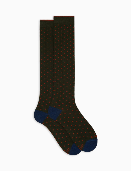 Men's long green cotton socks with polka dots - Socks | Gallo 1927 - Official Online Shop