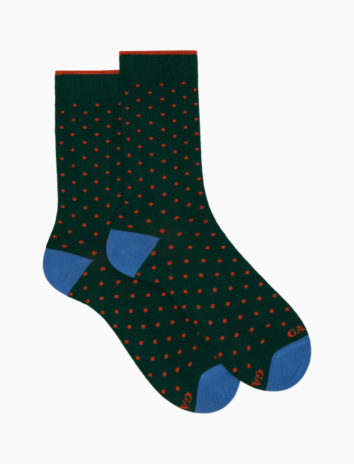 Men's short green cotton socks with polka dots - Polka Dot | Gallo 1927 - Official Online Shop