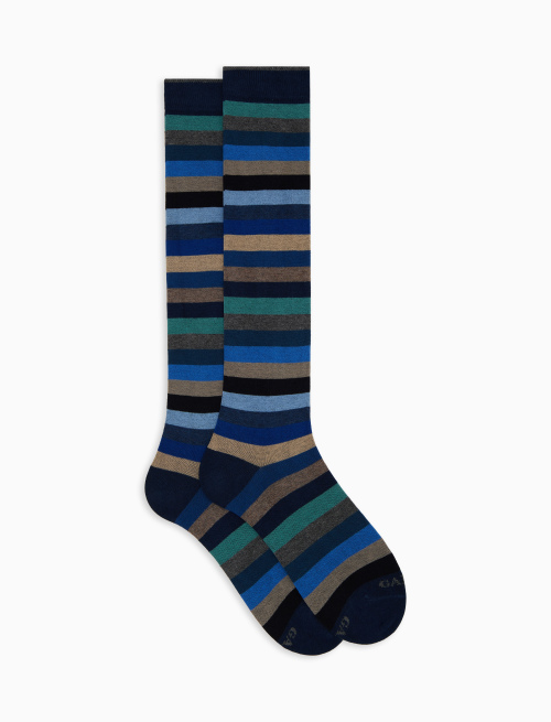 Men's long blue cotton socks with even stripes - Socks | Gallo 1927 - Official Online Shop