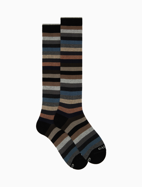 Men's long grey cotton socks with even stripes - Long | Gallo 1927 - Official Online Shop