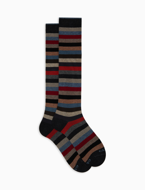 Men's long grey cotton socks with even stripes - Socks | Gallo 1927 - Official Online Shop