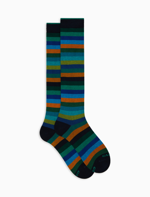 Men's long green cotton socks with even stripes - Socks | Gallo 1927 - Official Online Shop