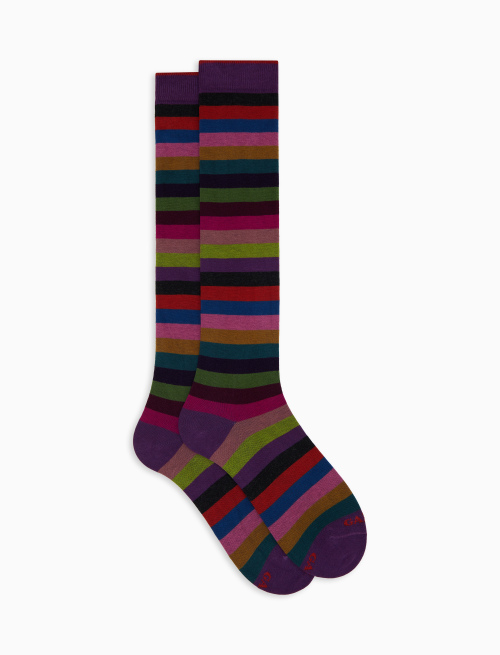 Men's long fuchsia cotton socks with even stripes - Socks | Gallo 1927 - Official Online Shop