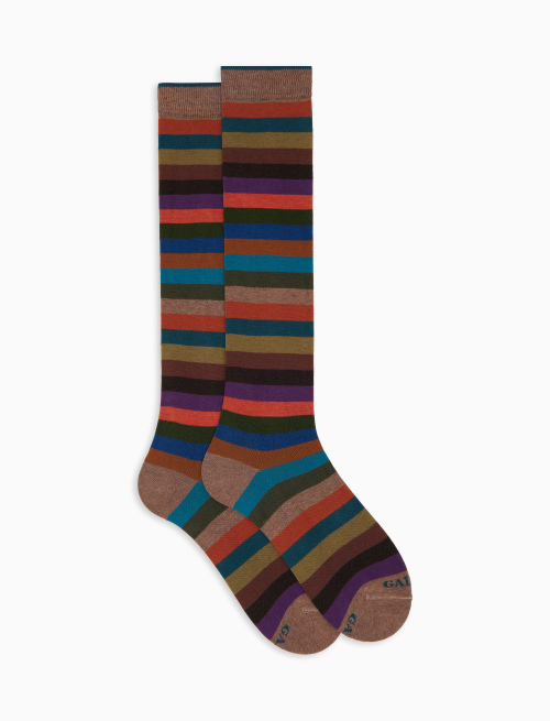 Men's long beige cotton socks with even stripes - Man | Gallo 1927 - Official Online Shop