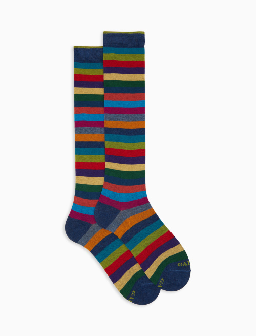 Men's long blue cotton socks with even stripes - Socks | Gallo 1927 - Official Online Shop