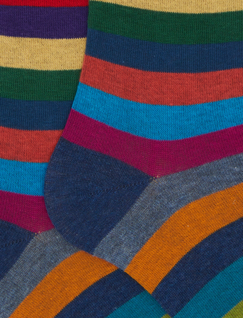 Men's long blue cotton socks with even stripes - Socks | Gallo 1927 - Official Online Shop