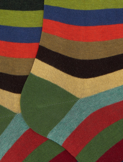Men's long green cotton socks with even stripes - Socks | Gallo 1927 - Official Online Shop