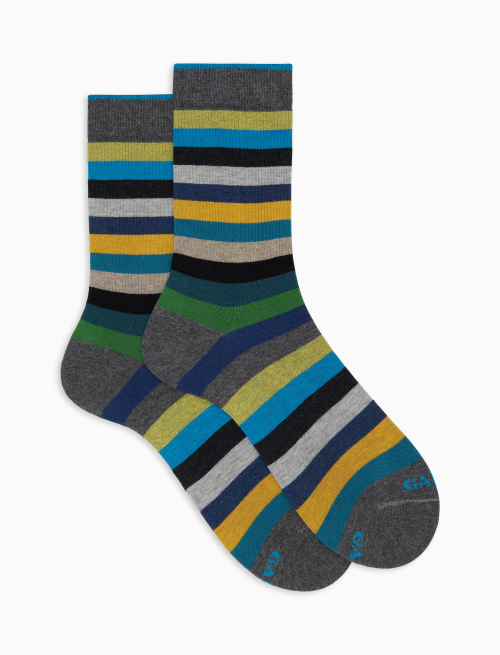 Men's short grey cotton socks with even stripes - Man | Gallo 1927 - Official Online Shop