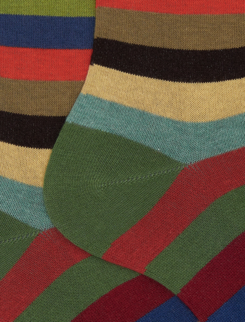 Men's short green cotton socks with even stripes - Man | Gallo 1927 - Official Online Shop
