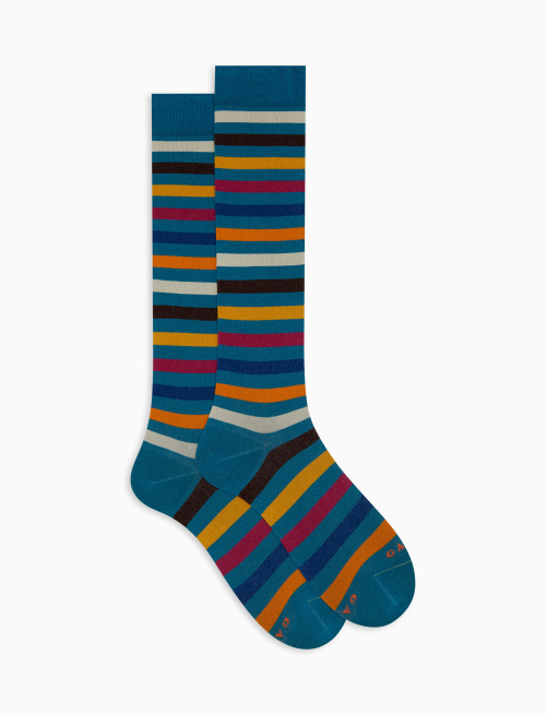 Men's long light blue cotton socks with even stripes - Man | Gallo 1927 - Official Online Shop
