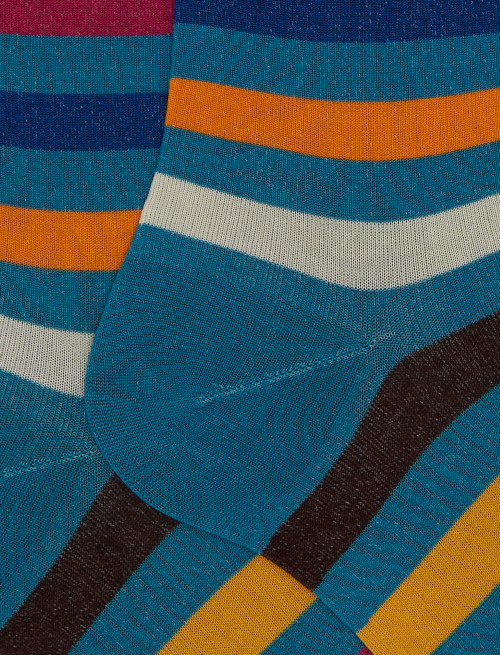 Men's long light blue cotton socks with even stripes - Socks | Gallo 1927 - Official Online Shop