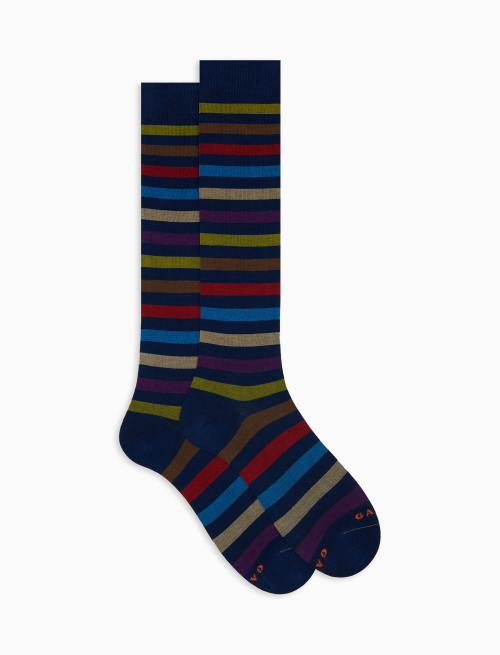 Men's long blue cotton socks with even stripes - Man | Gallo 1927 - Official Online Shop