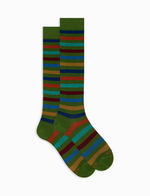 Men's long green cotton socks with even stripes - Man | Gallo 1927 - Official Online Shop