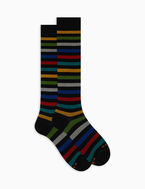 Men's long black cotton socks with even stripes - Man | Gallo 1927 - Official Online Shop
