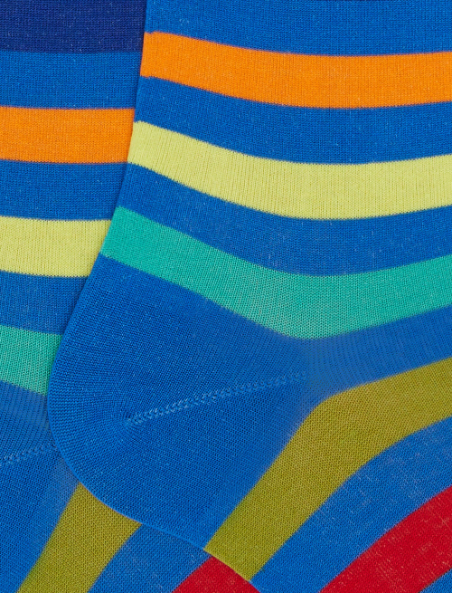 Men's long french blue ultra-light cotton socks with even stripes - Black Friday Man | Gallo 1927 - Official Online Shop