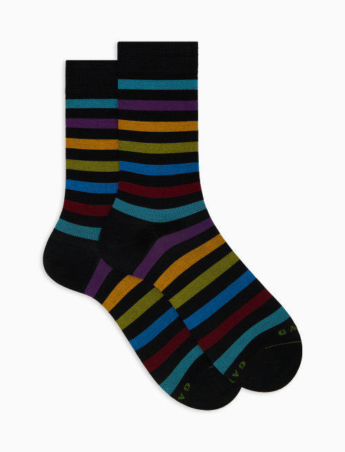 Men's short grey cotton socks with even stripes - Short | Gallo 1927 - Official Online Shop