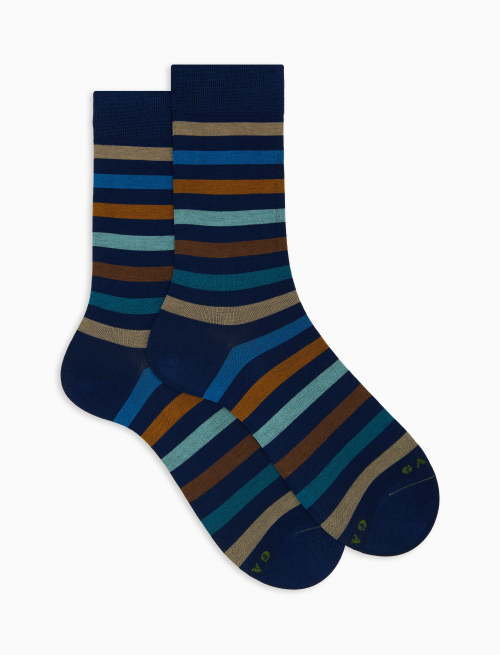Men's short blue cotton socks with even stripes - Short | Gallo 1927 - Official Online Shop