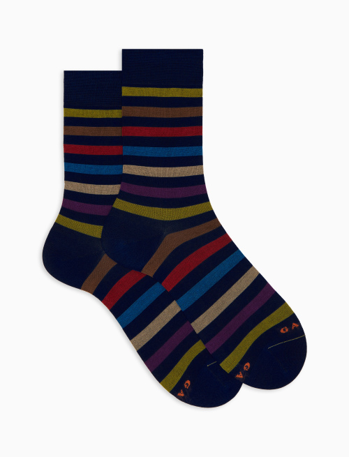 Men's short blue cotton socks with even stripes - The SS Edition | Gallo 1927 - Official Online Shop