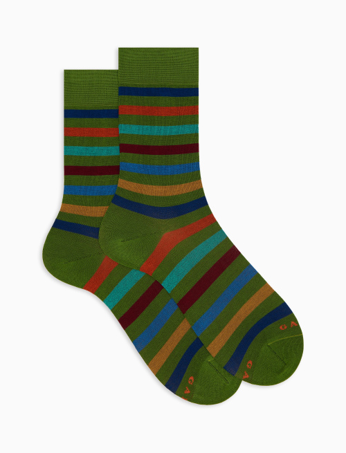 Men's short green cotton socks with even stripes - The SS Edition | Gallo 1927 - Official Online Shop
