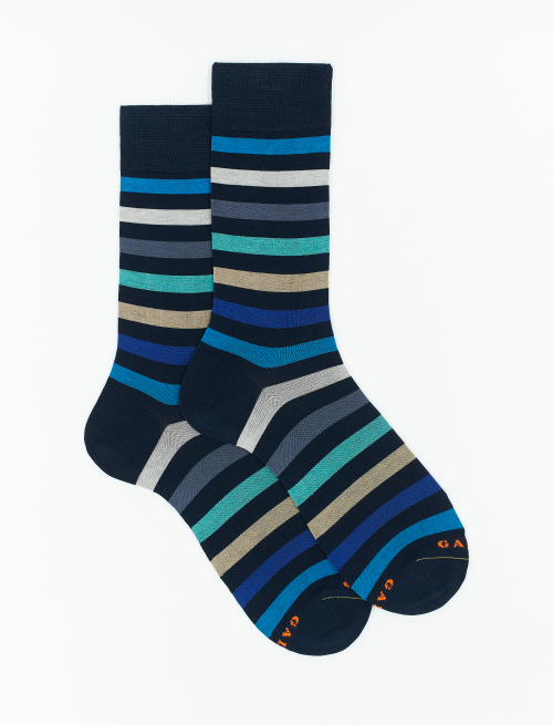 Men's short ocean blue ultra-light cotton socks with even stripes - Sales | Gallo 1927 - Official Online Shop